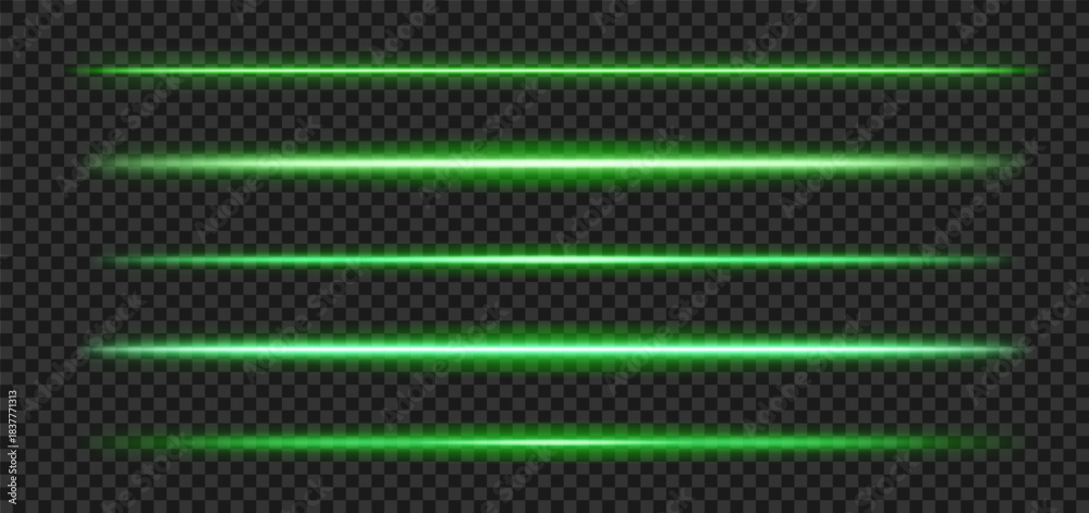 Fototapeta premium Green glowing laser line. Vector light effect, abstract speed rays. Neon divider background