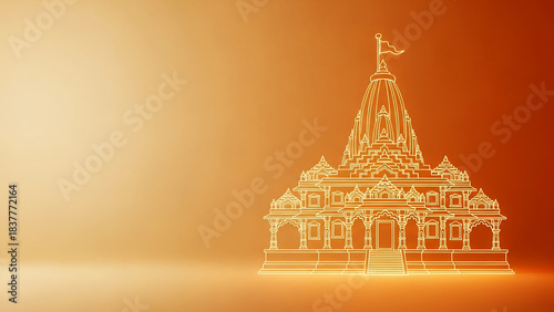 Swaminarayan celebration, warm orange cream gradient, temple outline with soft devotional glow