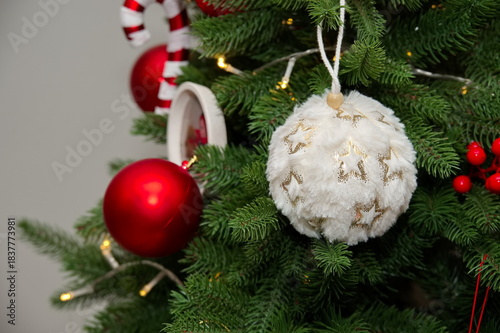 Christmas tree decorated with balls and Christmas ornaments