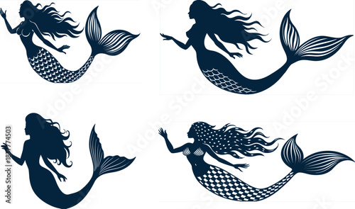 mermaid vector icon set in different styles