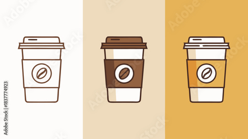 Collection of Six Minimalist Outline Icons for Hot Coffee in Disposable Cups