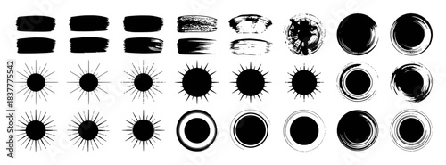 Collection of Black Brush Stroke and Sunburst Graphic Elements