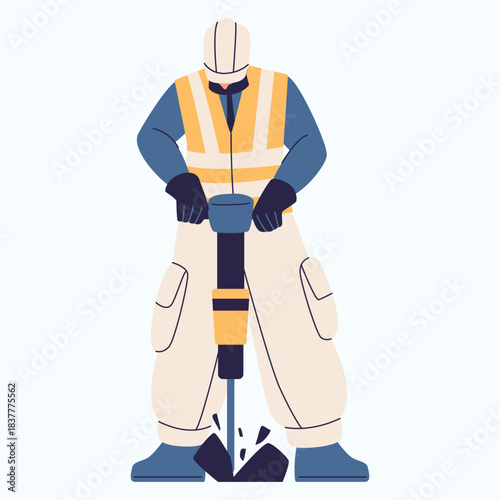 Illustration of an Surveyor Equipment man working with jackhammer
