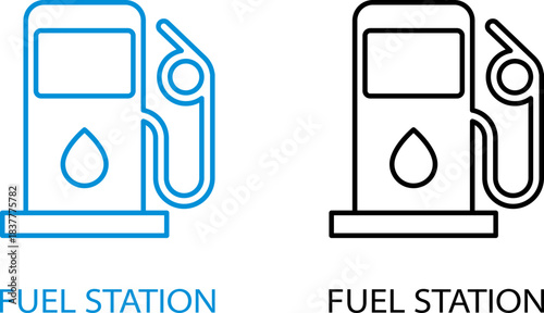 Gas Pump Outline Icons with Droplet