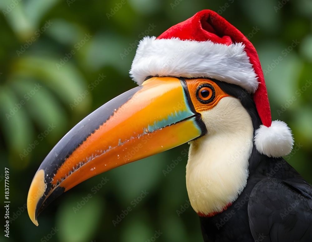 Fototapeta premium a toucan wearing a santa hat