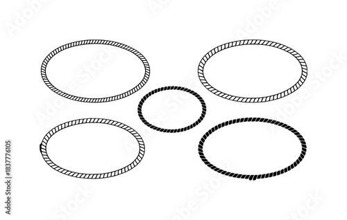 Collection of five oval rope frames on a white background