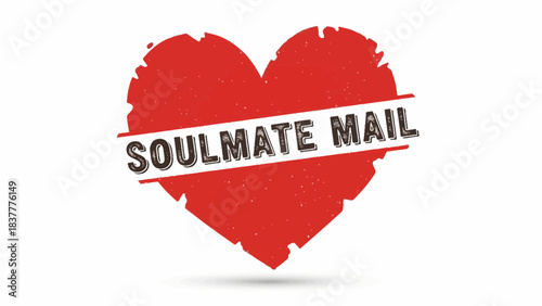 Red distressed heart with soulmate mail text on a white background representing love and connection