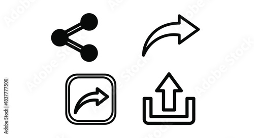 Share Icon Set - Minimal Line Style Share, Repost, and Upload Arrow Symbols