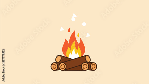 Campfire Gathering, Flames and Logs, Outdoor Adventure, Illustration, Cozy Environment, Nighttime, Nature's Warmth