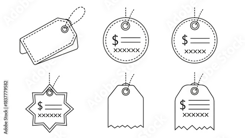 Price Tags Illustrating Various Designs for Retail Products in a Minimalist Style