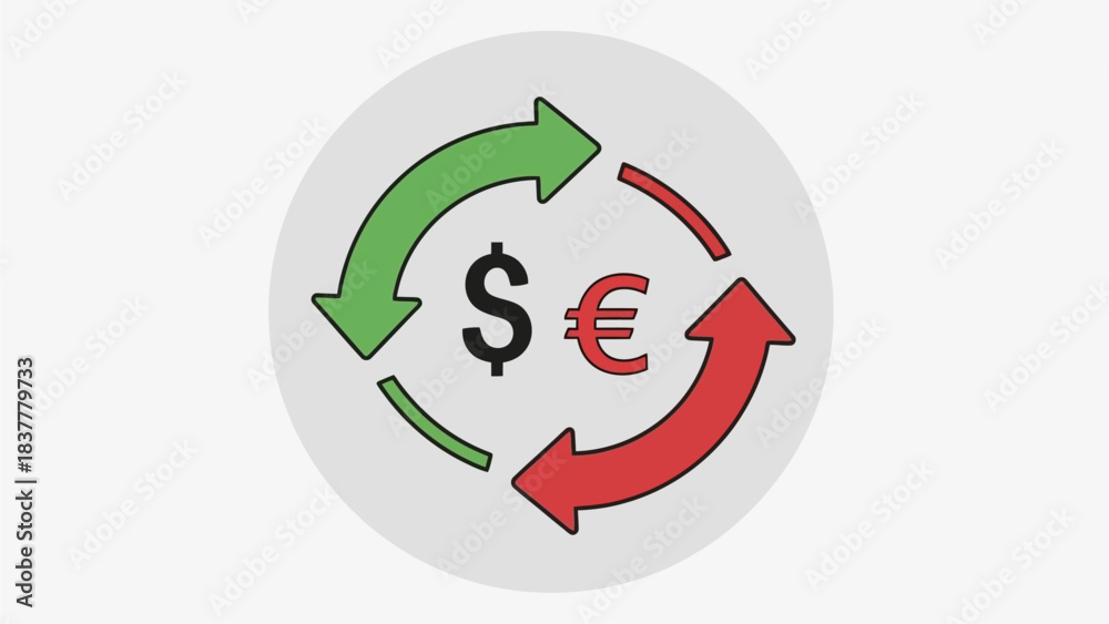Obraz premium Currency Exchange Concept Illustration with Dollar and Euro Symbols and Circular Arrows