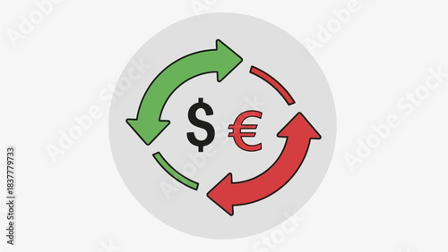 Currency Exchange Concept Illustration with Dollar and Euro Symbols and Circular Arrows