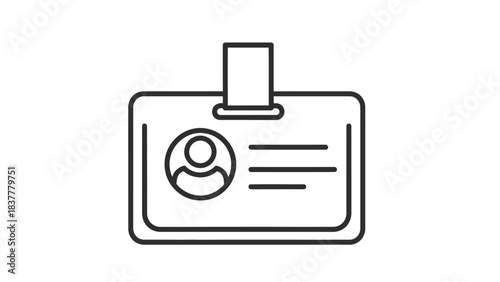 Employee ID Card Icon Line Art Identification Badge with Profile Avatar and Details