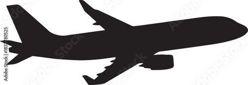 black silhouette of airplane on white background, vector