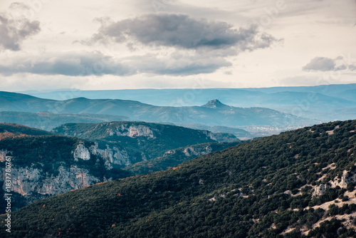 Contrasted landscape of mountains and cliffs in Ardeche