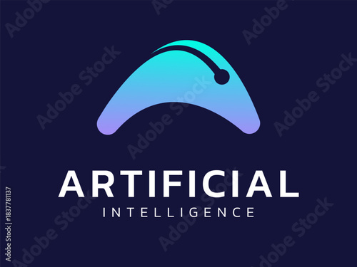Artificial intelligence with Letter A curved network lines overlapping Rounded Triangle shapes technology Analysis logo vector design concept. AI technology logotype symbol for advance technology, ui.
