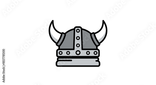 A stylized illustration of a classic Viking helmet with prominent horns and metallic detailing.