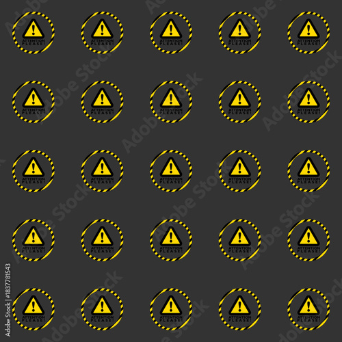 Attention please sign seamless pattern isolated on black background