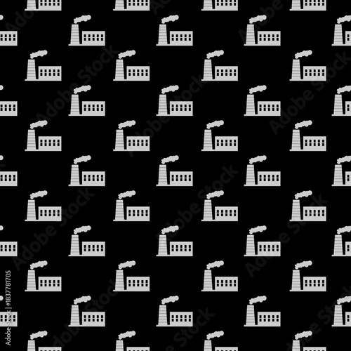 Factory building seamless pattern isolated on black background