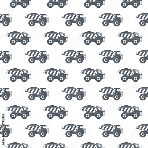 Mining dump truck seamless pattern isolated on white background