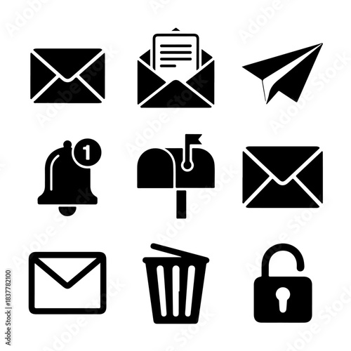Email Icon Set. Vector Design Pack Isolated on White Background. Grunge Stamp Vector Illustration.