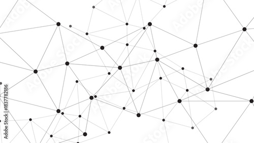 Abstract Monochrome Neural Concept: Geometric Black Network. Connected Lines and Dots on White for Science, Digital Data, and Modern Web Design.