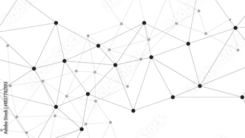 Minimalist White Technology Background With Black Geometric Network of Connected Dots & Lines. Digital Data, Neural Mesh, & Communication Concept for Science, Business, & Web Design.