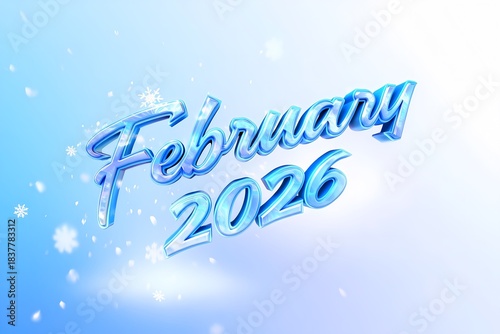 February 2026 Ice Text Effect 3D Typography Winter Background