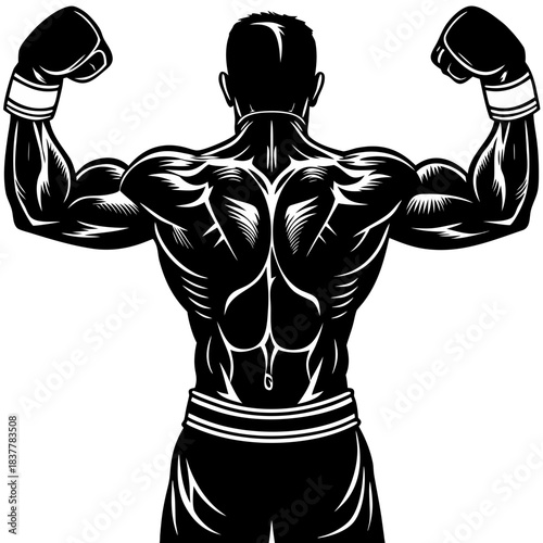 Muscular Boxer Silhouette from Back: Fight, Strength, and Fitness Icon