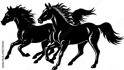 Three Running Horses Silhouette: Strength, Speed, and Freedom Vector