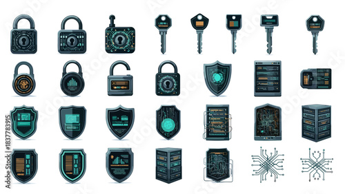 Cybersecurity icons set