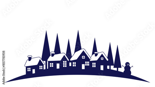 Winter village scene with snowcovered houses white