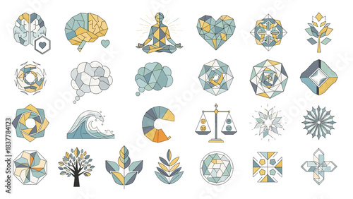 Set of geometric and nature icons white