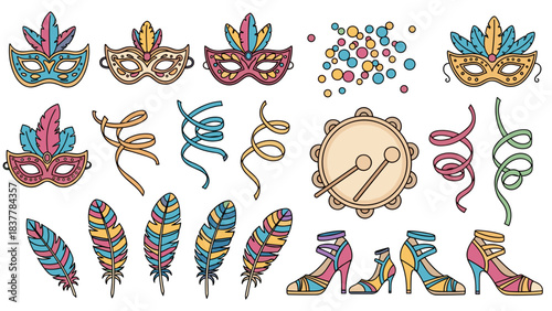 Carnival accessories and decorations set white