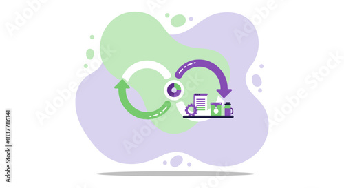 Modern vector illustration depicting a continuous lifecycle flow, infinite loop, or circular process. This graphic represents concepts like product development, recycling, sustainable supply chain man