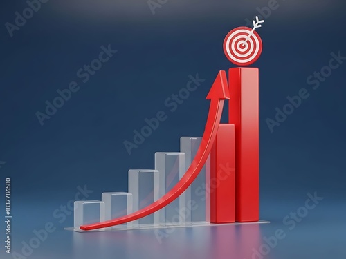 Red arrow up target business growth graph success.