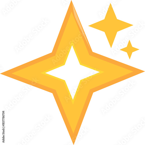 Three bright yellow sparkling stars shining on a white background, perfect for christmas, birthdays, or any festive occasion