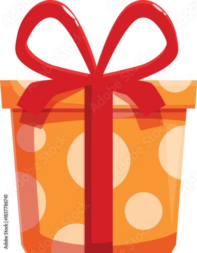 Orange gift box wrapped with a red ribbon and decorated with polka dots, perfect for celebrations and special occasions