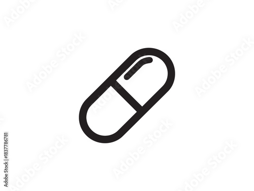Clean minimalist 2D line art pill icon vector graphic for professional health branding