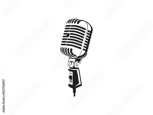 Clean Minimalist Retro Microphone Icon Vector Line Art Illustration For Professional Digital Use