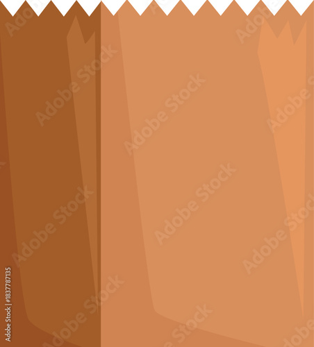 Simple brown paper bag standing upright, potentially for groceries or takeaway, with a jagged or serrated top edge