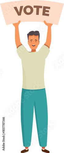 Young activist holding a vote sign during political rally, supporting voting rights and democratic participation