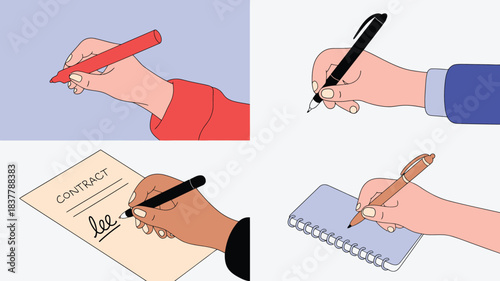 Hand Writing Contract, Taking Notes, Using Markers and Pens in Various Scenarios