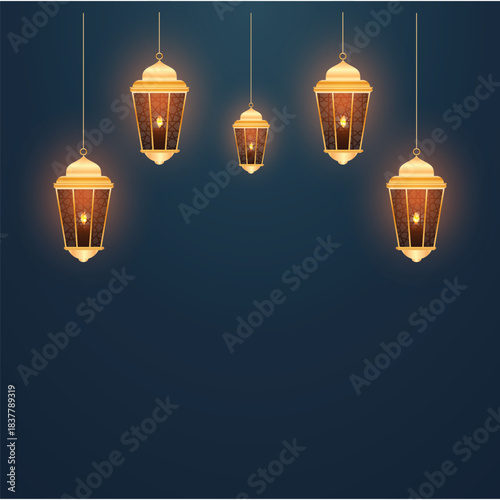 Royal Blue and Gold Islamic Arch Frame Background