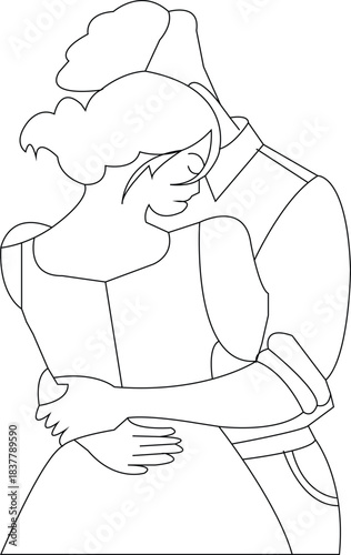 Romantic Couple Hug Outline Illustration | Minimal Love Line Art Vector