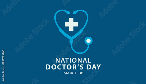 National Doctor’s Day medical banner with heart stethoscope and cross icon