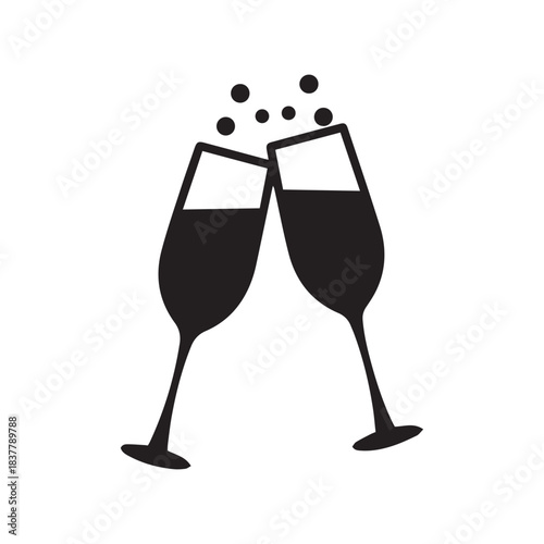 Champagne Glasses Splash Silhouette Celebration Icon