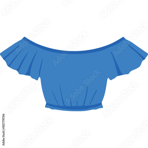 Vibrant Blue Off The Shoulder Blouse With Flutter Sleeves And Elasticated Hem Casual Summer Fashion Flat Lay Isolated On White Background High Angle View Studio Shot