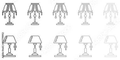 vintage table lamp icon vector set, home and office decor table lamp outline icon vector illustration