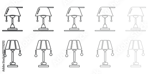 vintage table lamp icon vector set, home and office decor table lamp outline icon vector illustration